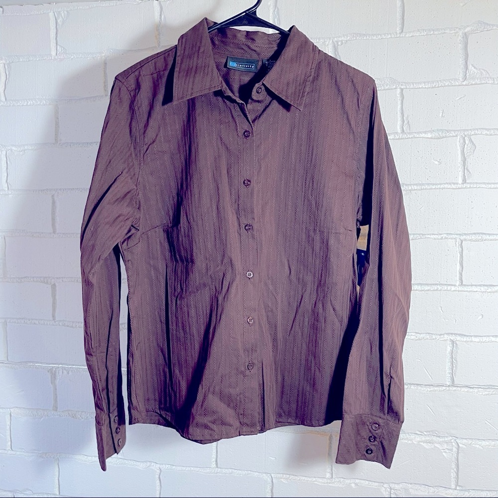 Relativity brown business casual button down shirt size large new with tags